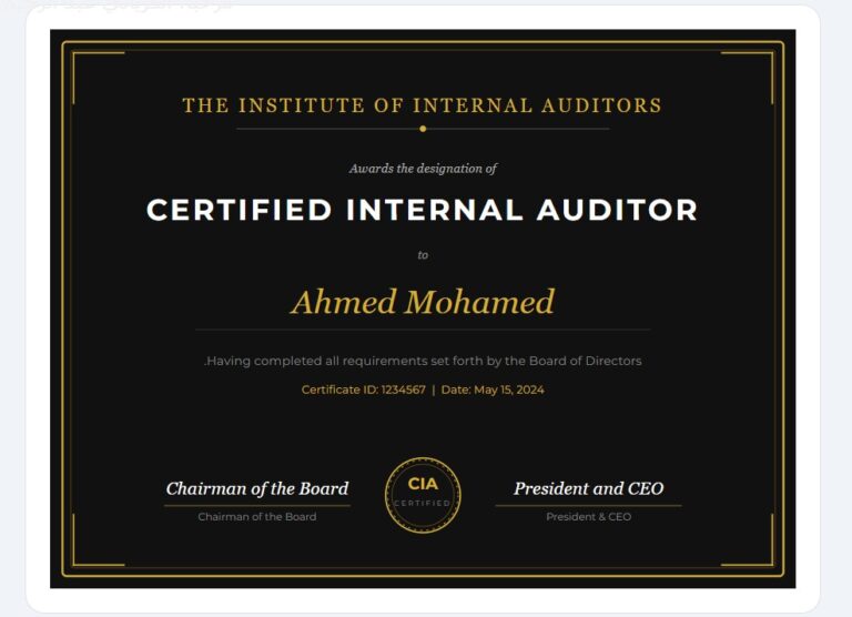 نموذج شهادة التدقيق الداخلي CIA احترافي ومعتمد لعام 2026