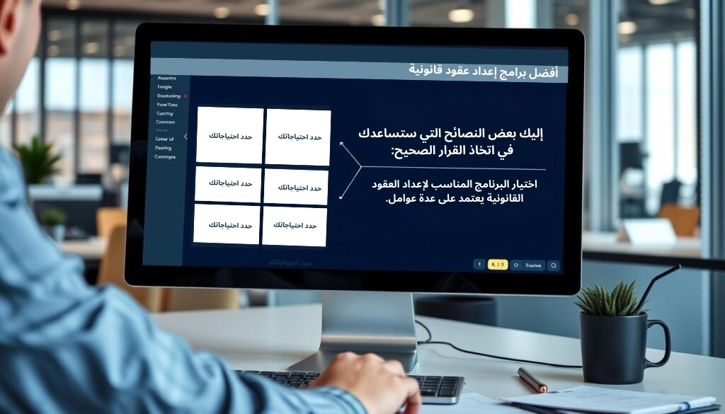 اختيار البرنامج المناسب لإعداد العقود القانونية يعتمد على عدة عوامل. إليك بعض النصائح التي ستساعدك في اتخاذ القرار الصحيح