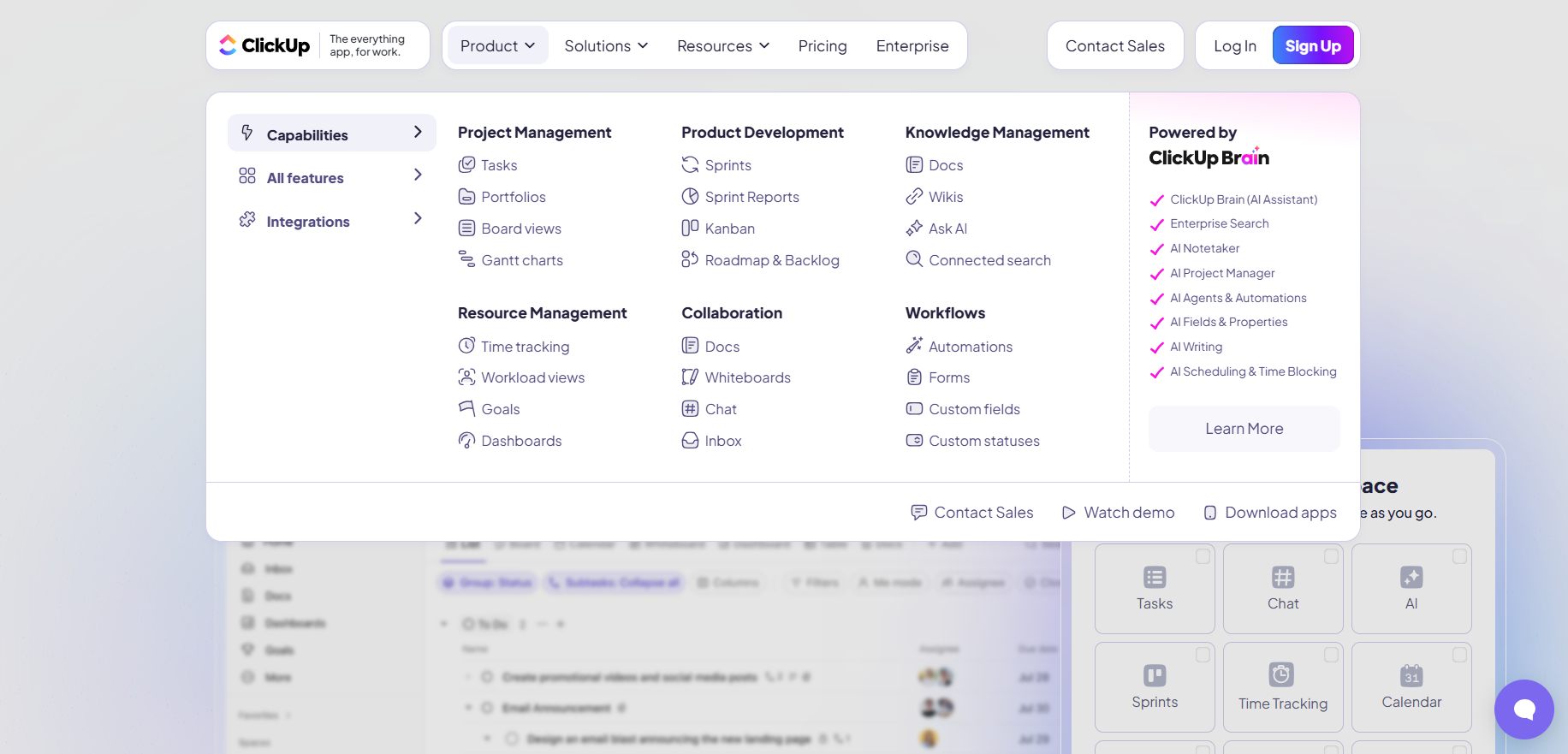 واجهة برنامج ClickUp لإدارة العقود القانونية