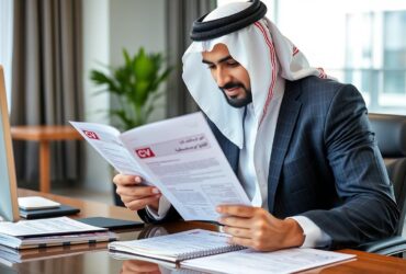 رجل أعمال عربي يراجع نموذج cv بالعربي على مكتبه
