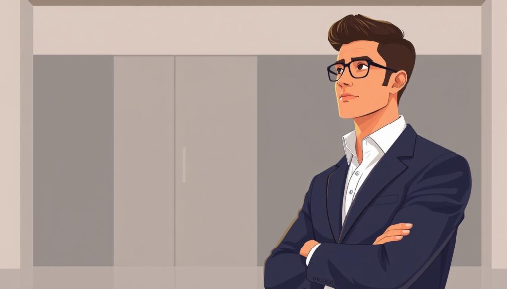 A modern, minimalist illustration of a person seeking free legal consultation. A well-dressed individual in the foreground, thoughtfully considering their options, stands before a backdrop of clean, geometric shapes and a muted color palette suggesting an official, professional setting. Diffused lighting casts a warm, inviting glow, highlighting the person's contemplative expression. The composition conveys a sense of approachability and accessibility, reflecting the availability of free legal advice. Overall, the image should visually communicate the core concept of obtaining complimentary legal consultations in Saudi Arabia.