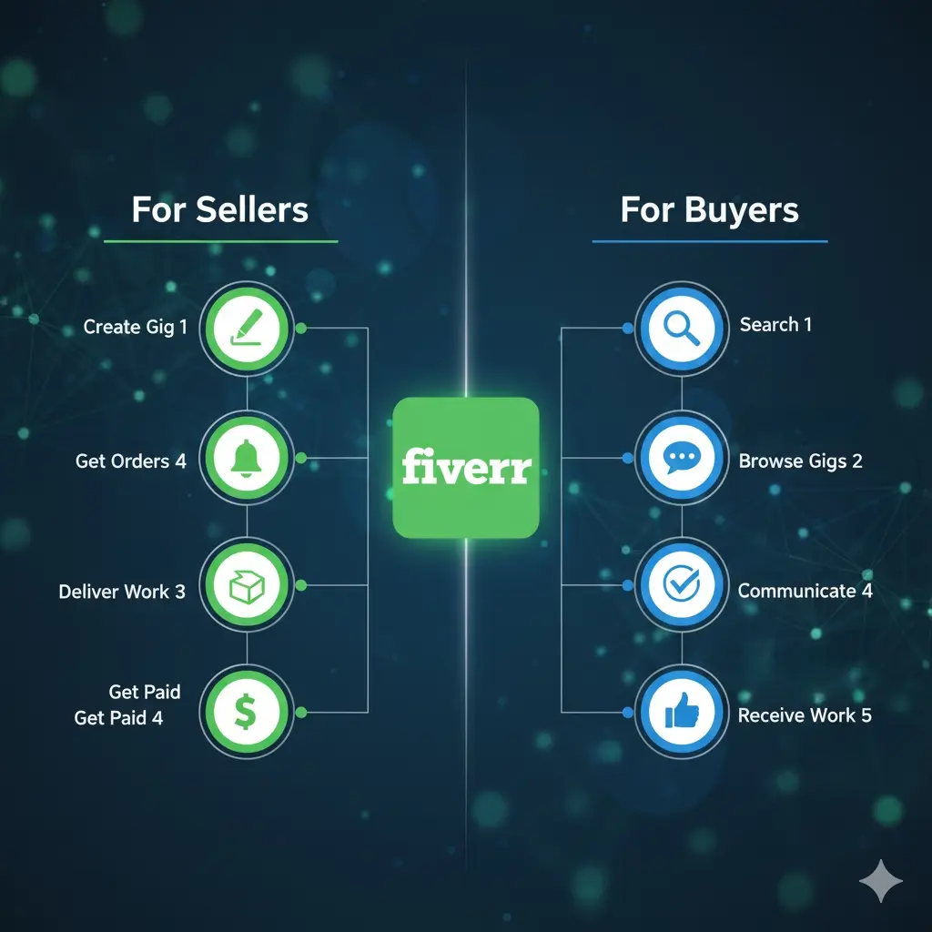 إنفوجرافيك يوضح آلية عمل فايفر للمشترين والبائعين
