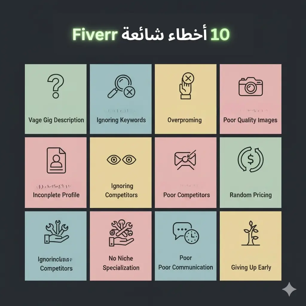إنفوجرافيك يلخص 10 أخطاء شائعة للمبتدئين على فايفر
