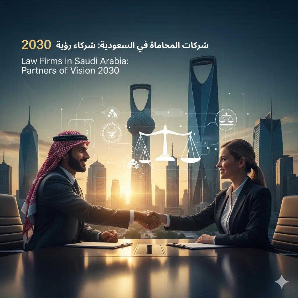 مشهد يمثل قطاع المحاماة والأعمال في المملكة العربية السعودية مع رؤية 2030