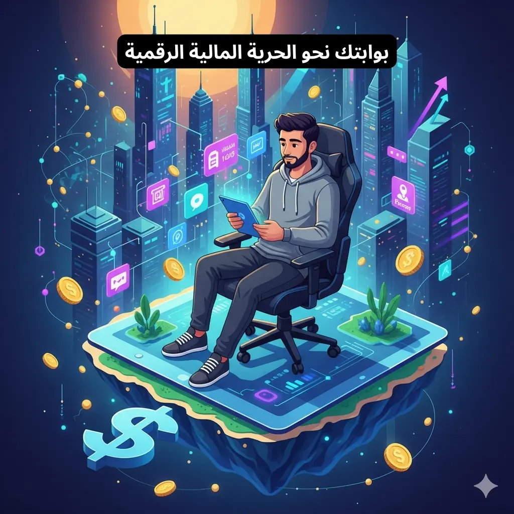 صورة توضيحية تمثل بوابتك نحو الحرية المالية الرقمية عبر العمل على الإنترنت.