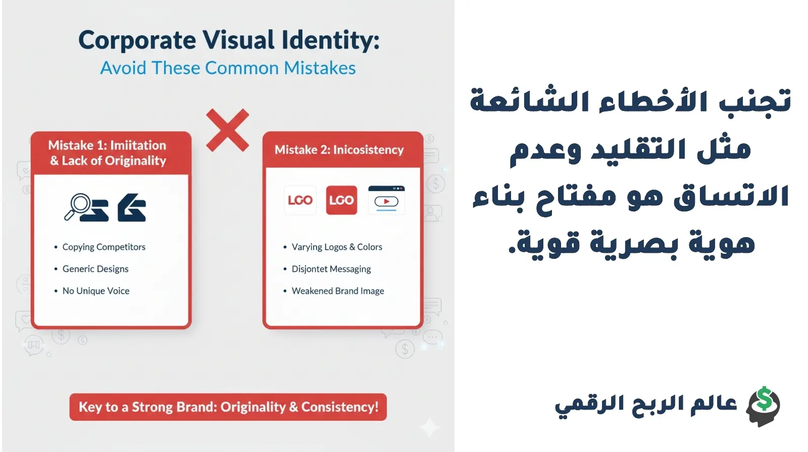تجنب الأخطاء الشائعة مثل التقليد وعدم الاتساق هو مفتاح بناء هوية بصرية قوية.