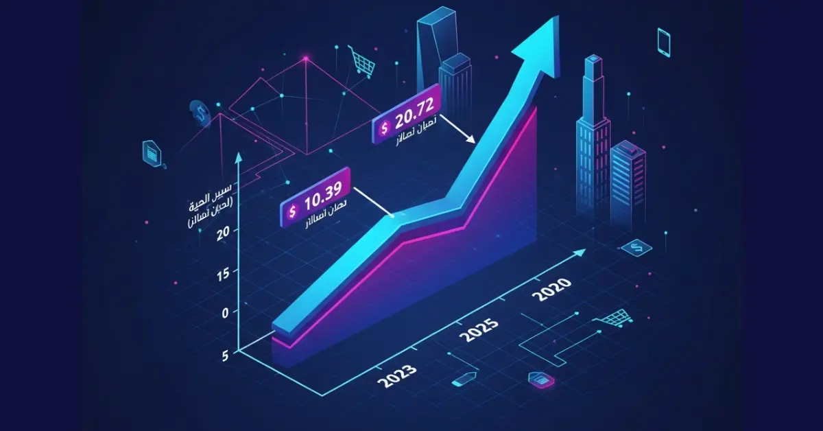 رسم بياني يوضح النمو المتوقع لسوق التجارة الإلكترونية كأحد أفضل طرق الربح من الإنترنت في مصر.