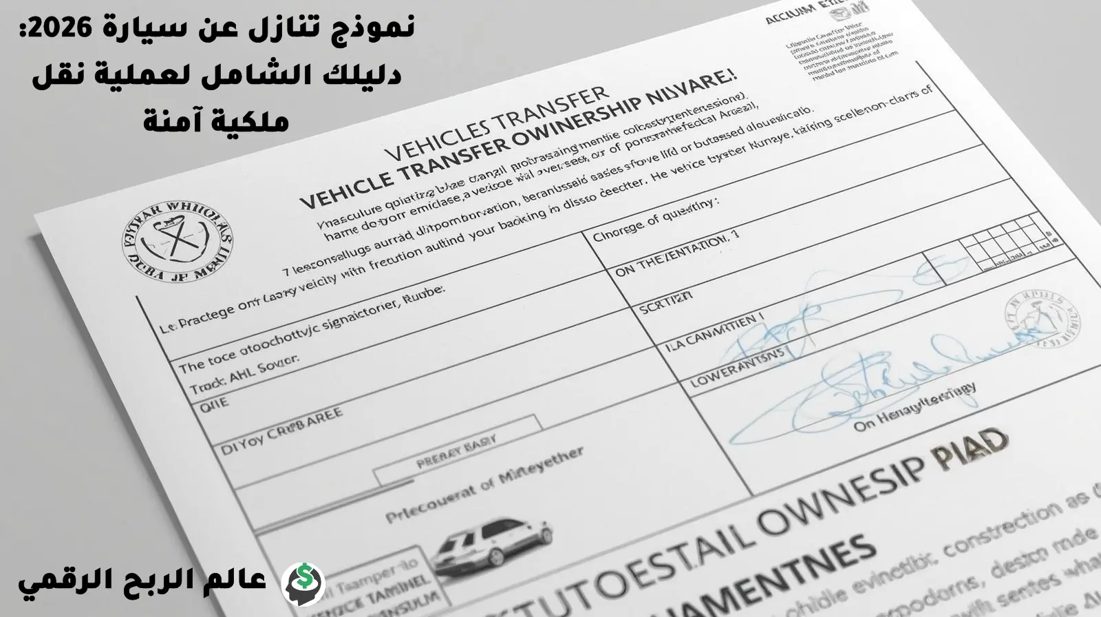 شخصان يتصافحان بعد توقيع عقد بيع سيارة