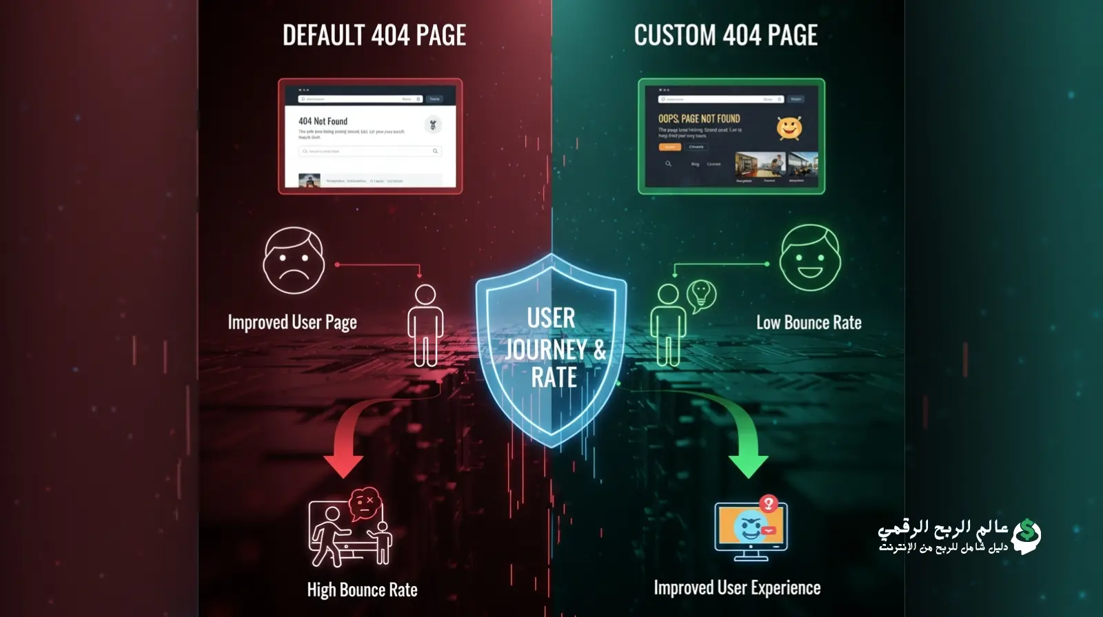 مقارنة تأثير صفحة 404 مخصصة مقابل افتراضية على معدل الارتداد