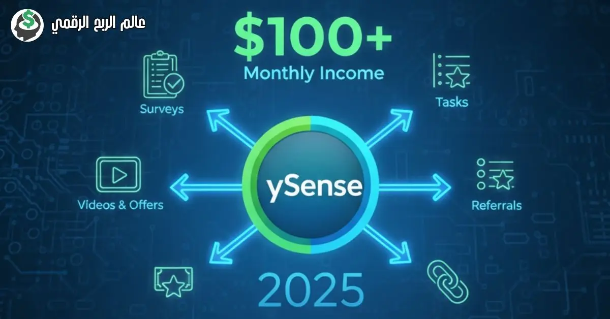 شخص يتصفح العروض والمهام المتاحة على منصة ySense لكسب المال.