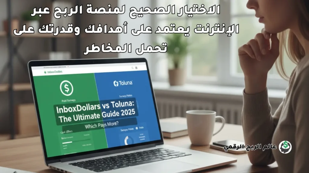 مقارنة بين InboxDollars و Toluna شخص يستخدم جهاز كمبيوتر محمول لكسب دخل إضافي من مواقع الاستطلاعات المدفوعة