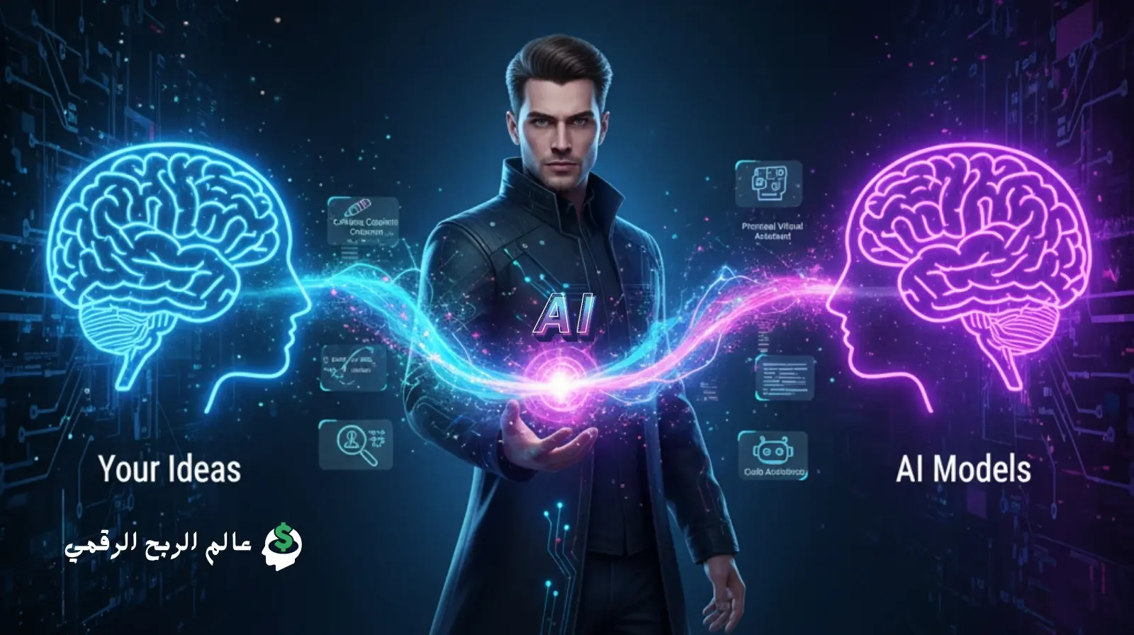 مفهوم هندسة الأوامر (Prompt Engineering) مع رسم توضيحي للتفاعل بين الإنسان ونماذج الذكاء الاصطناعي