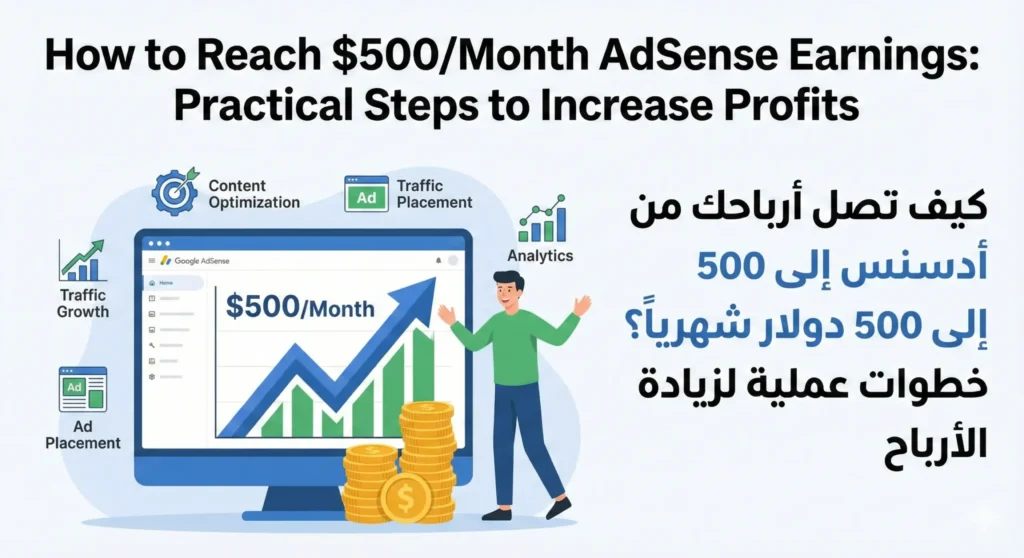 كيف تصل أرباحك من أدسنس إلى 500 دولار شهرياً؟ خطوات عملية لزيادة الأرباح